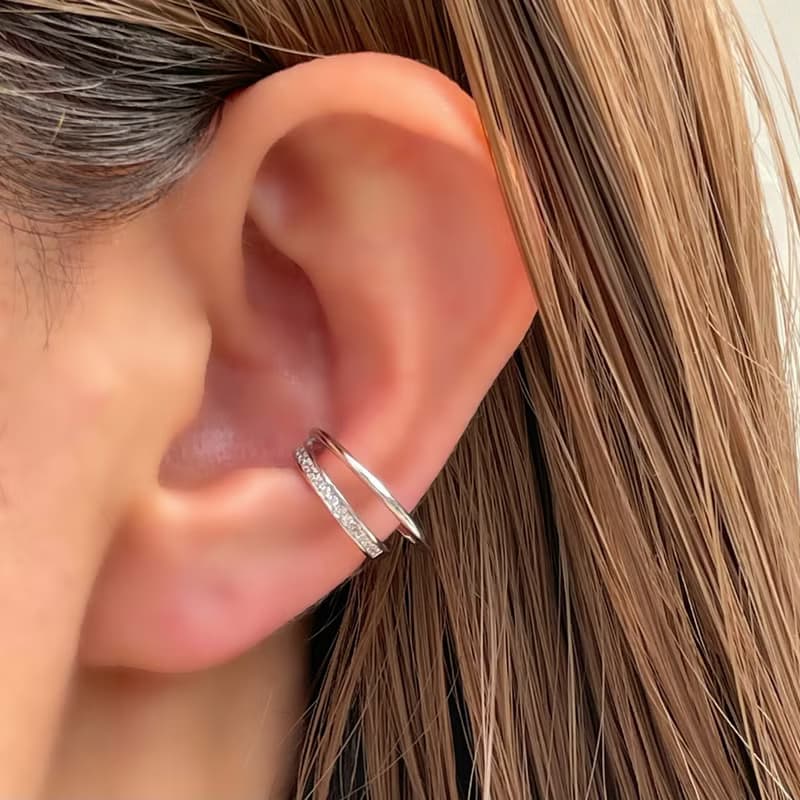 silver925 CZ ダイヤ 2連 イヤーカフ / S925 耳环 イヤリング / SV925 Sterling silver ギフト　プレゼント