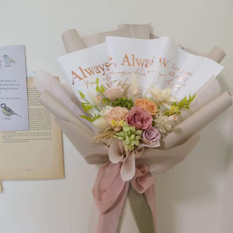 【粉紅橘色調永生不凋花束】感謝花束/情人花束/送禮/溫柔活力