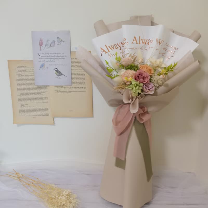 【粉紅橘色調永生不凋花束】感謝花束/情人花束/送禮/溫柔活力