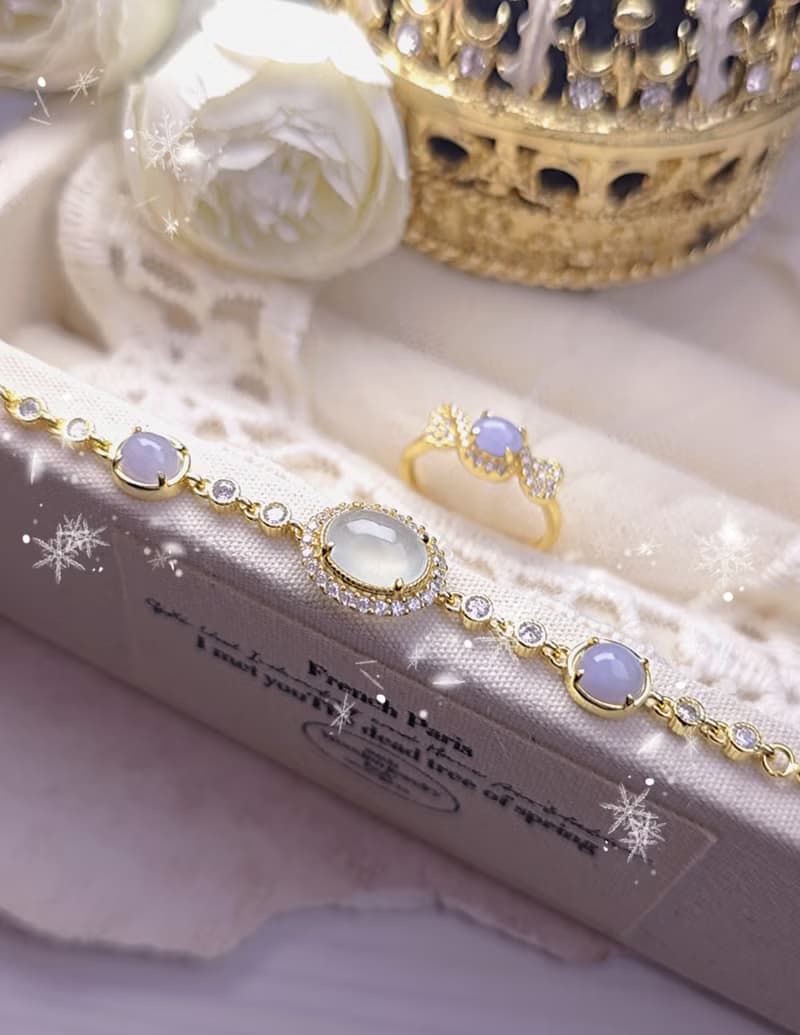 貴人•高貴|夢幻芭比紫|緬甸A貨翡翠高冰白翡紫蛋面純銀精緻手鏈