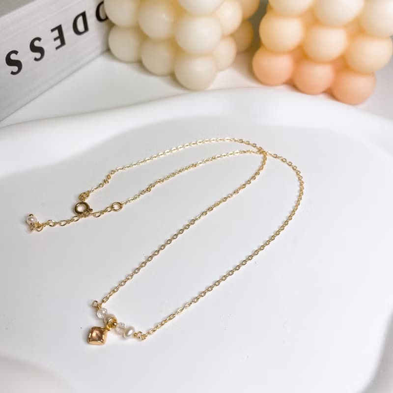 詠花 天然珍珠 白水晶 鋯石天然石可調節項鍊鎖骨鍊