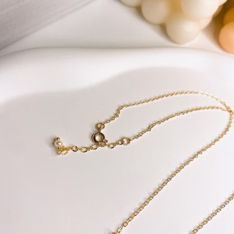 詠花 天然珍珠 白水晶 鋯石天然石可調節項鍊鎖骨鍊