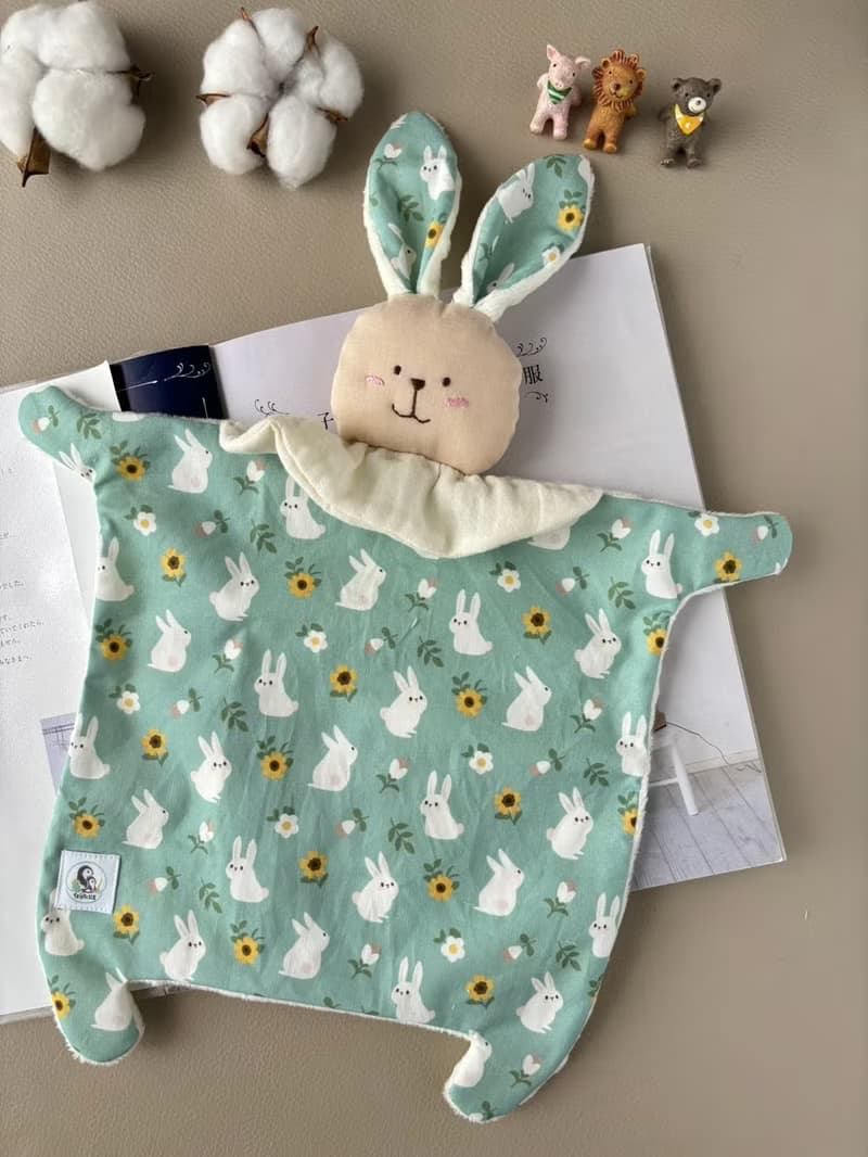 兔寶寶安撫巾－向日葵兔兔 韓國純棉布 口水巾