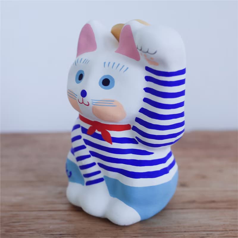 招き猫　マリンルック　左手招き