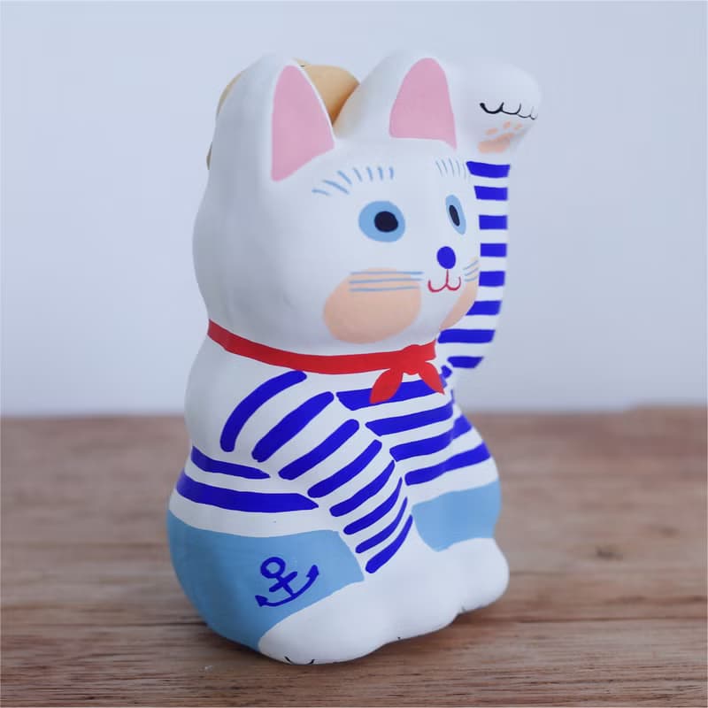 招き猫　マリンルック　左手招き