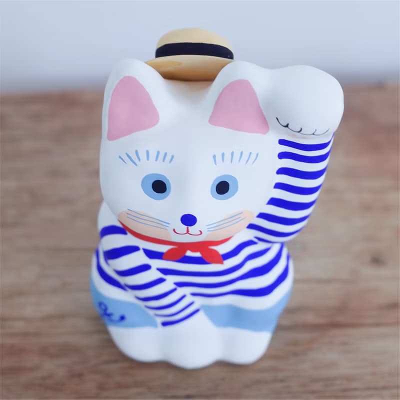 招き猫　マリンルック　左手招き