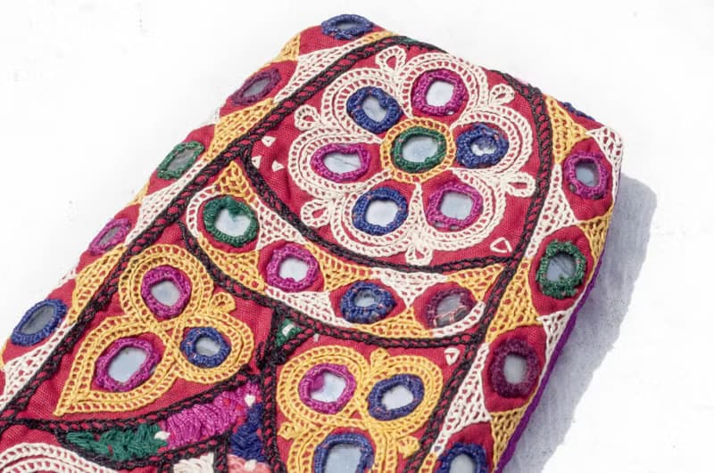 手工刺繡手機套 民族風卡夾 手工刺繡悠遊卡套-印度沙漠花朵刺繡