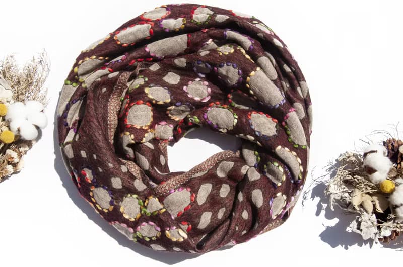 喀什米爾Cashmere/水煮羊毛披肩/針織圍巾/刺繡圍巾/羊絨披巾-圓