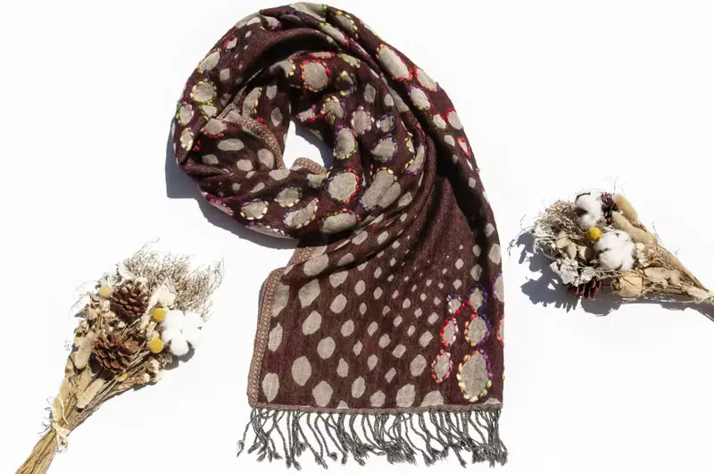 喀什米爾Cashmere/水煮羊毛披肩/針織圍巾/刺繡圍巾/羊絨披巾-圓