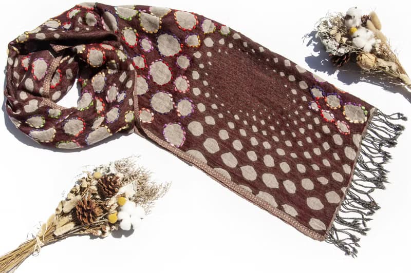 喀什米爾Cashmere/水煮羊毛披肩/針織圍巾/刺繡圍巾/羊絨披巾-圓
