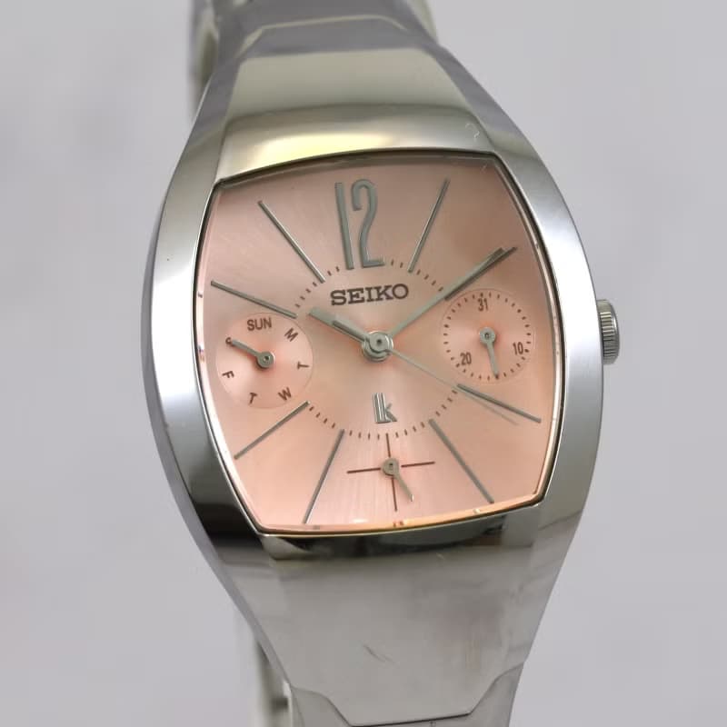 送料無料 SEIKO ルキア レディース腕時計 クォーツ 粉紅色 橙色  28mm  Ref.5Y89-5A20 手錶 古董錶 復古手錶 日本直送