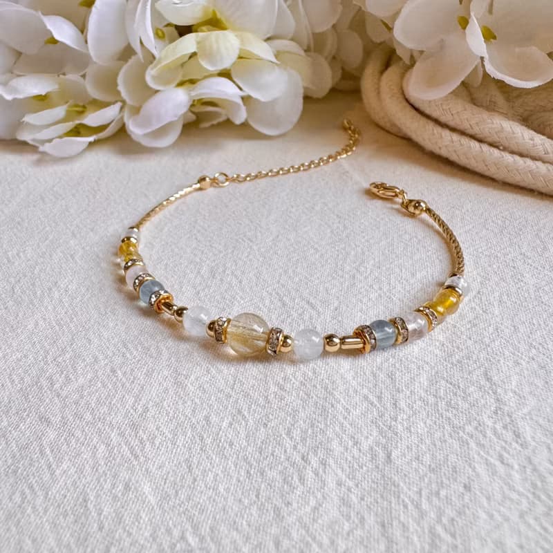 金牛座水晶手鍊手環 | 金髮晶 藍月亮石 海藍寶 粉晶 | 十二星座
