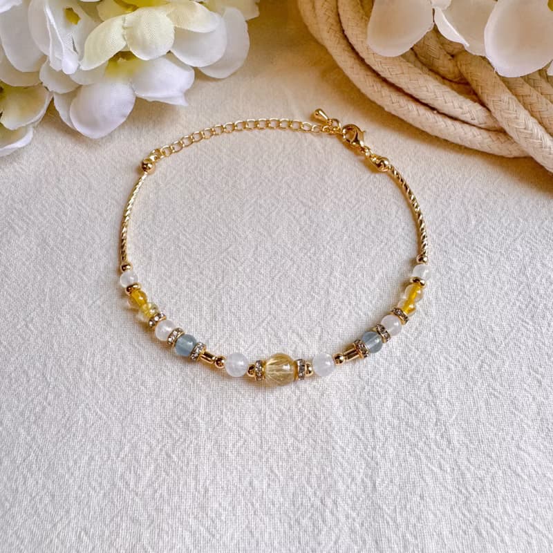 金牛座水晶手鍊手環 | 金髮晶 藍月亮石 海藍寶 粉晶 | 十二星座