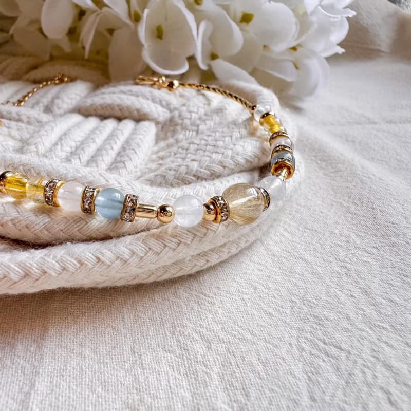 金牛座水晶手鍊手環 | 金髮晶 藍月亮石 海藍寶 粉晶 | 十二星座