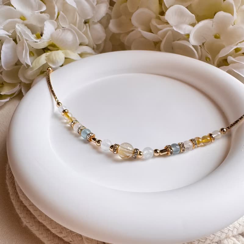 金牛座水晶手鍊手環 | 金髮晶 藍月亮石 海藍寶 粉晶 | 十二星座