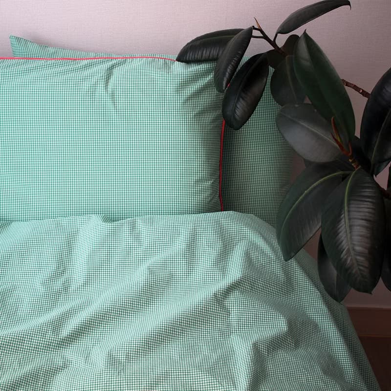 Made in korea Green gingham check Cotton bedding set 被套枕套組 gift