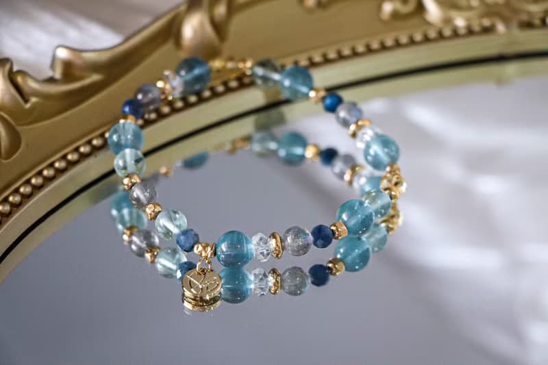 藍螢石手鍊原礦設計 /  大馬士茴香 - 藍螢石-拉長石-藍晶石