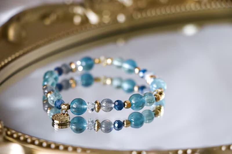 藍螢石手鍊原礦設計 /  大馬士茴香 - 藍螢石-拉長石-藍晶石