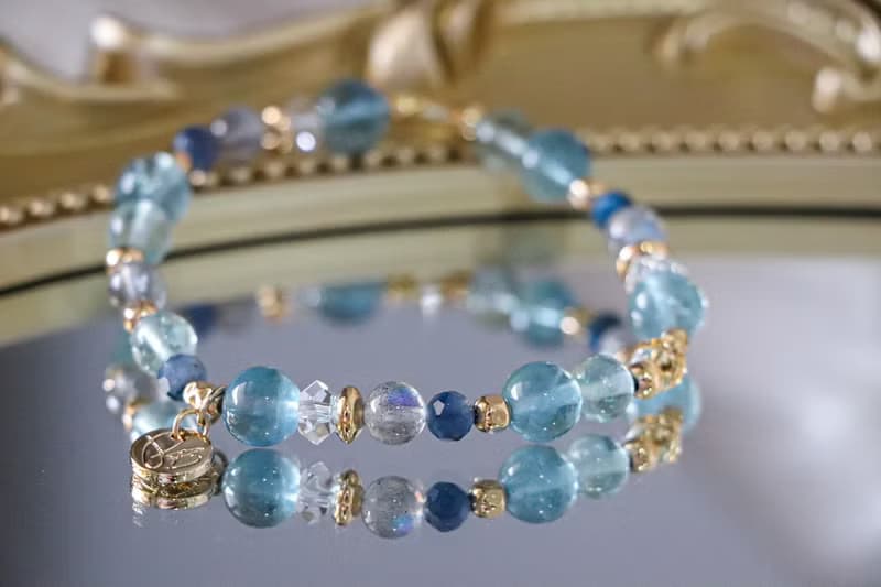 藍螢石手鍊原礦設計 /  大馬士茴香 - 藍螢石-拉長石-藍晶石