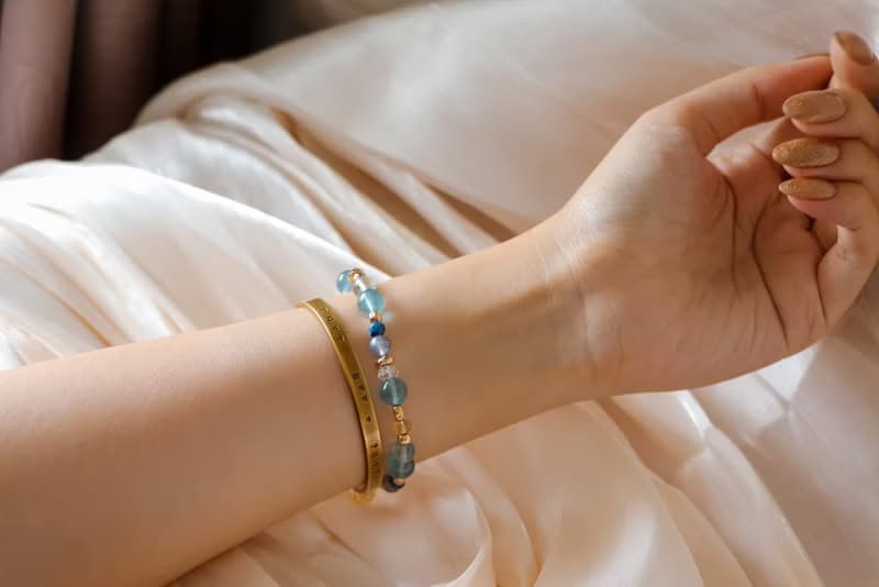 藍螢石手鍊原礦設計 /  大馬士茴香 - 藍螢石-拉長石-藍晶石