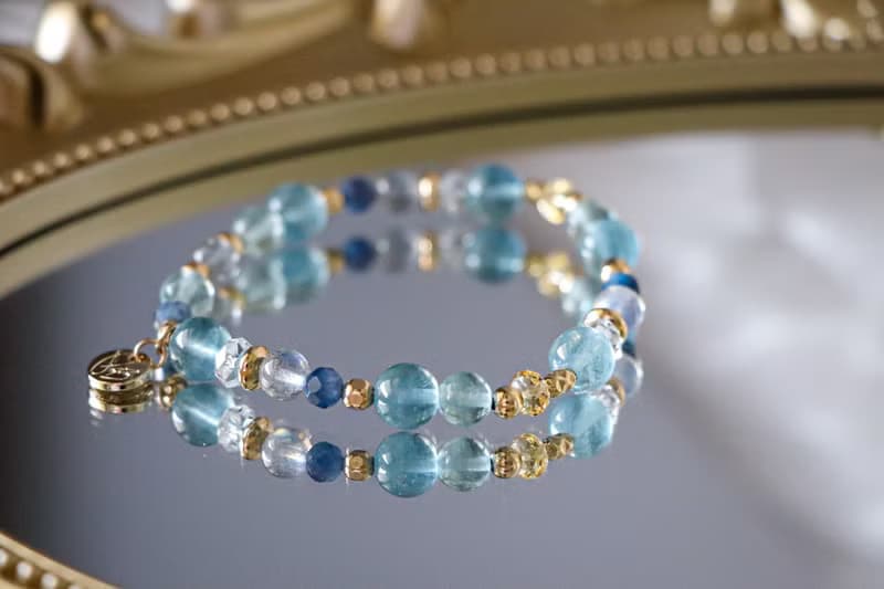 藍螢石手鍊原礦設計 /  大馬士茴香 - 藍螢石-拉長石-藍晶石