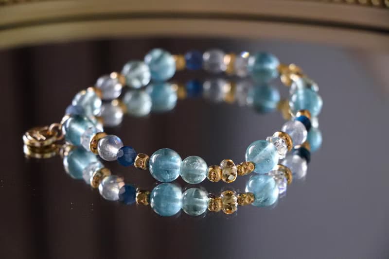 藍螢石手鍊原礦設計 /  大馬士茴香 - 藍螢石-拉長石-藍晶石