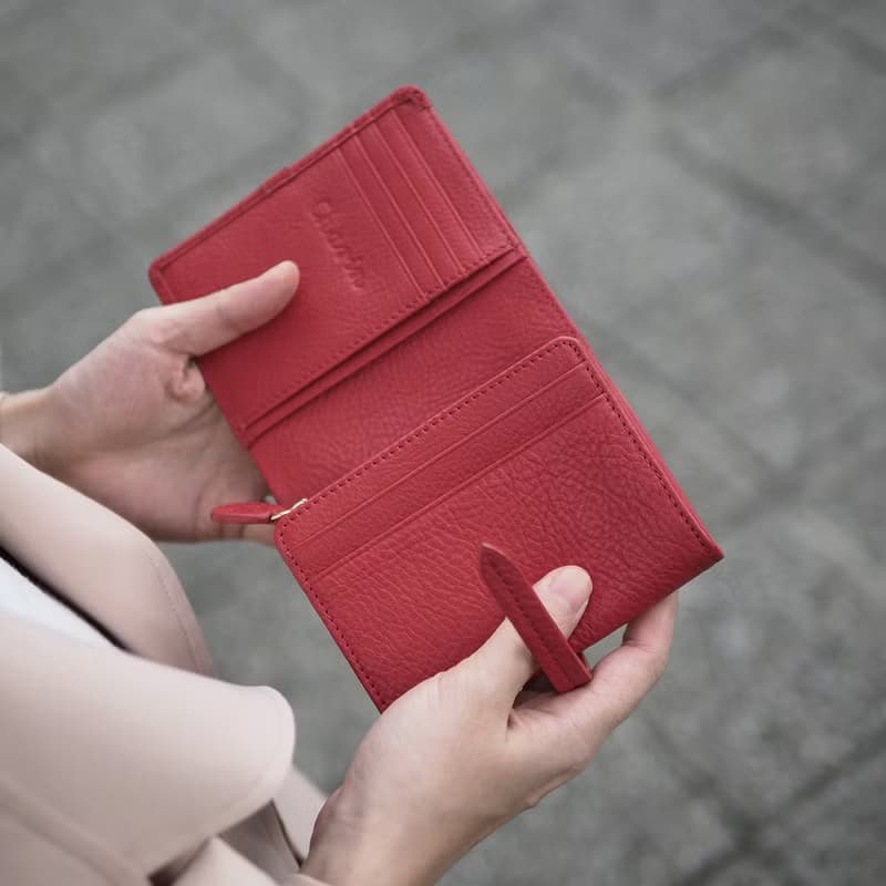 Charlotte 真牛皮摺疊錢包/短夾 : 巧克力色