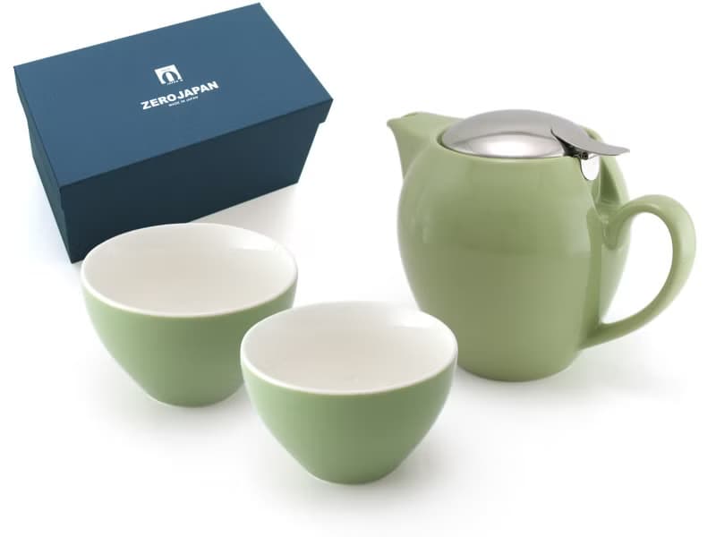 日本 ZERO JAPAN 陶瓷不銹鋼蓋茶壺(580cc) 連茶杯禮盒套裝