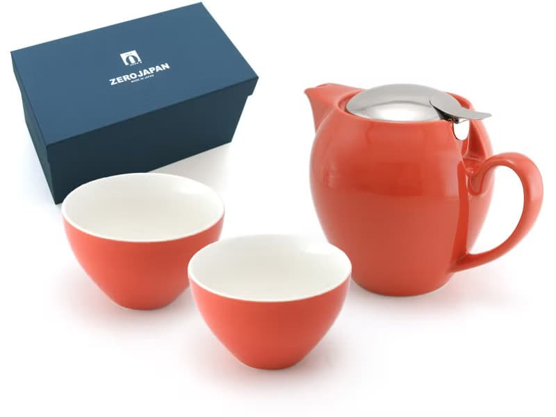 日本 ZERO JAPAN 陶瓷不銹鋼蓋茶壺(580cc) 連茶杯禮盒套裝