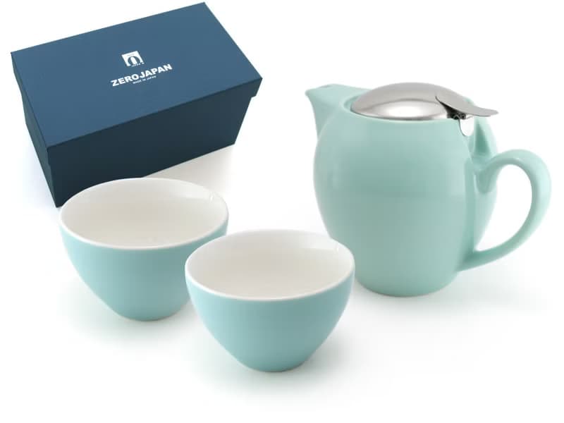 日本 ZERO JAPAN 陶瓷不銹鋼蓋茶壺(580cc) 連茶杯禮盒套裝