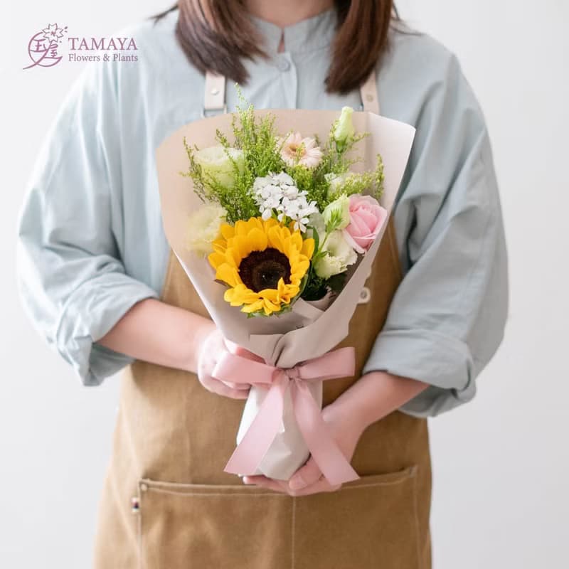 金黃向陽奶茶花束