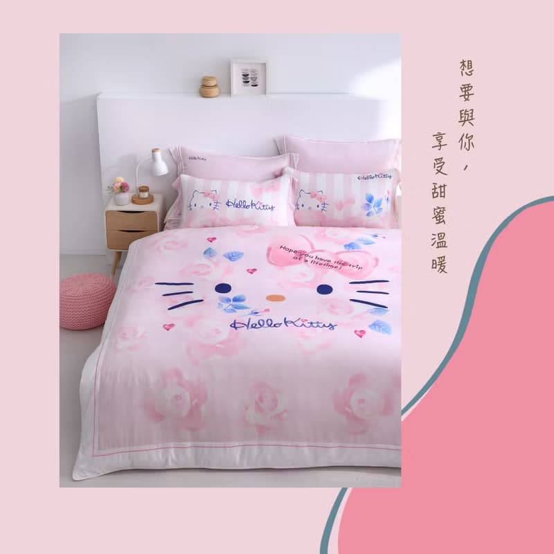 Hello Kitty-萊賽爾天絲-床包被套組- 浪漫約定-正版授權-台灣製