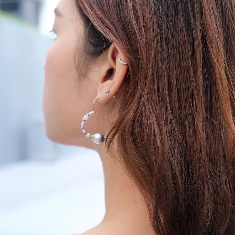Lena | 變奏款 Swarovski 珍珠水晶串珠心型圈環 | 甜美獨特