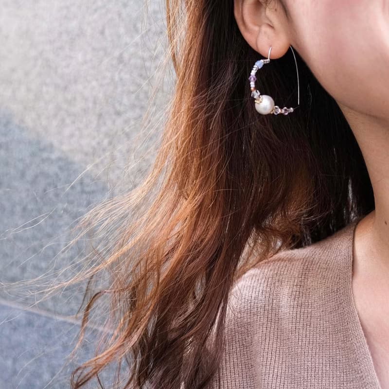 Lena | 變奏款 Swarovski 珍珠水晶串珠心型圈環 | 甜美獨特