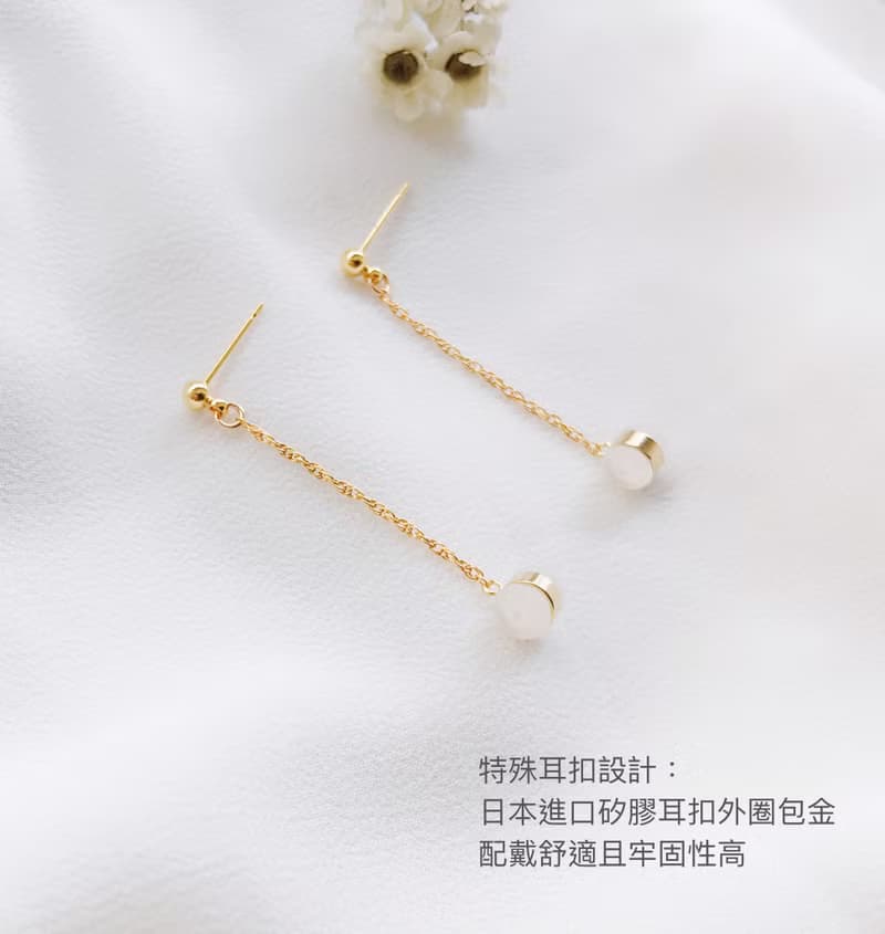 手工訂製 14k包金單鑽珍珠 垂墜耳環