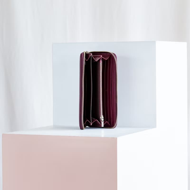 LUCKY- WOMAN MINIMAL COW LEATHER LONG WALLET-PURPLE
