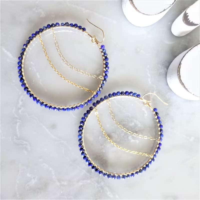 14kgf*Lapis lazuli wraped hoop pierced earring 耳針式