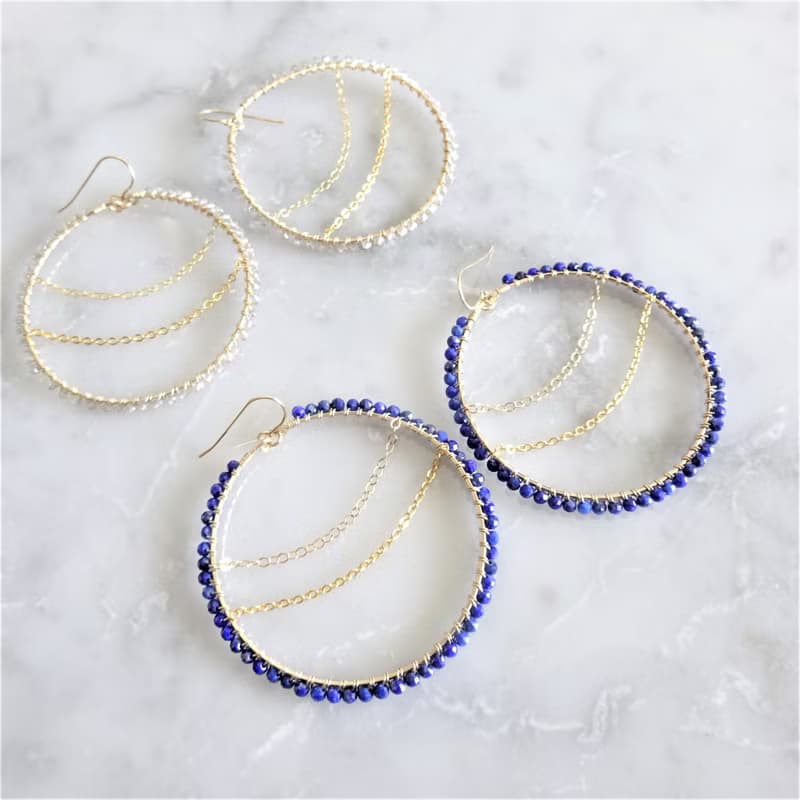 14kgf*Lapis lazuli wraped hoop pierced earring 耳針式