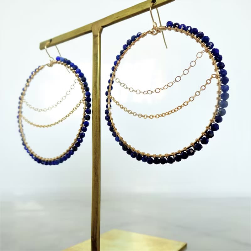 14kgf*Lapis lazuli wraped hoop pierced earring 耳針式