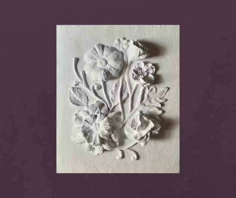 牆壁雕塑藝術 3d 花卉牆壁藝術 白色淺浮雕 植物裝飾