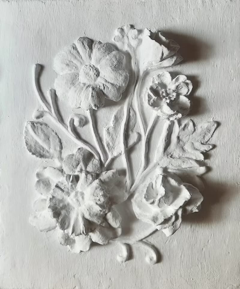 牆壁雕塑藝術 3d 花卉牆壁藝術 白色淺浮雕 植物裝飾