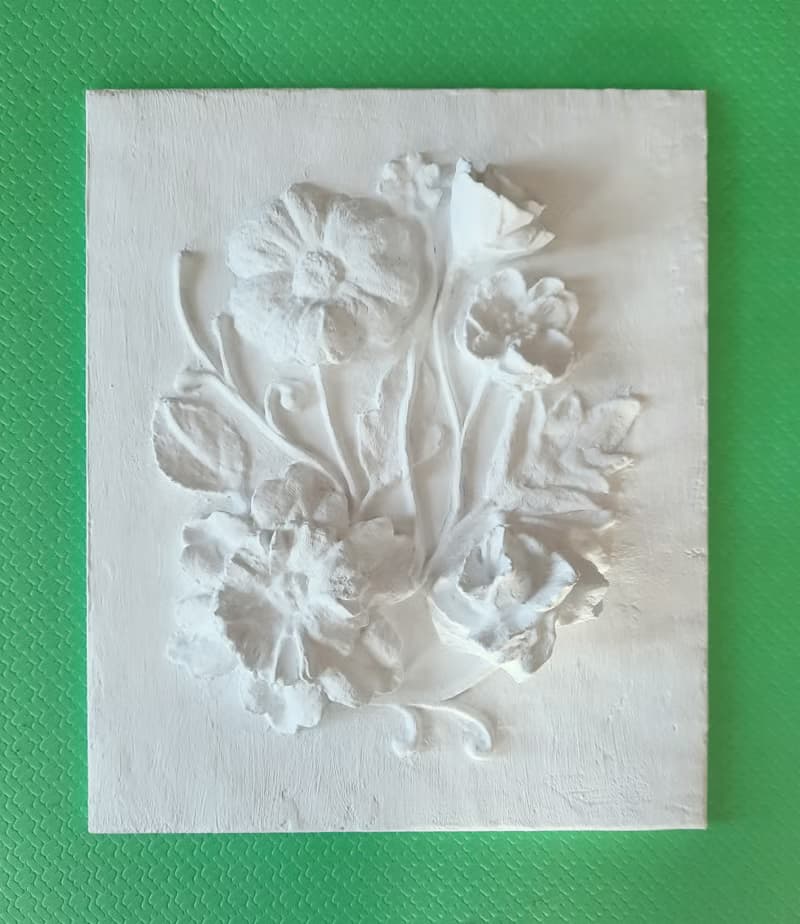 牆壁雕塑藝術 3d 花卉牆壁藝術 白色淺浮雕 植物裝飾
