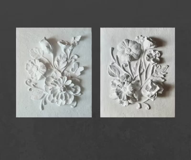 牆壁雕塑藝術 3d 花卉牆壁藝術 白色淺浮雕 植物裝飾