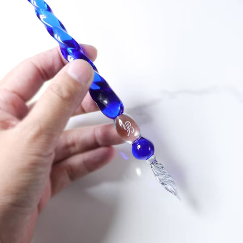 (螺旋造型款) MSA玻璃筆 湛藍 沾水筆 文具 台灣製 (含筆身刻字)
