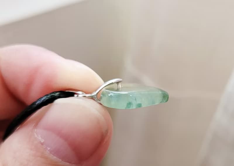 【親翠】天然翡翠 冰飄水墨綠花黃帶綠手磨愛心純銀釦頭鎖骨鏈