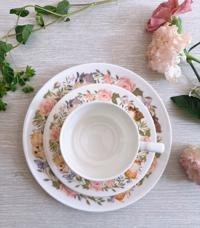 合作插畫藝術家-英格藍貓 兔兔薔薇花園下午茶骨瓷組