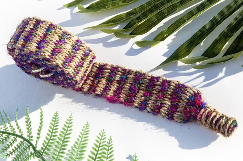 手工編織棉麻腰帶 手工梭織皮帶-熱帶彩虹星辰條紋 手捻紗麗絲線