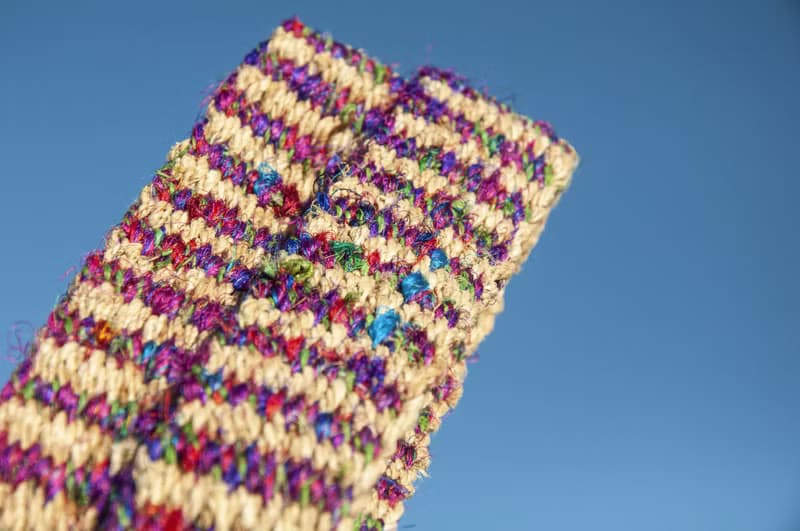 手工編織棉麻腰帶 手工梭織皮帶-熱帶彩虹星辰條紋 手捻紗麗絲線