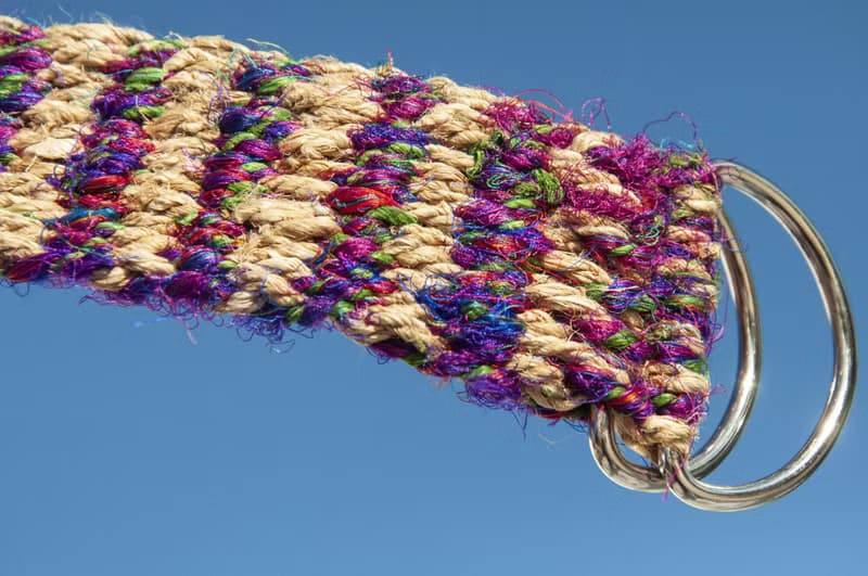 手工編織棉麻腰帶 手工梭織皮帶-熱帶彩虹星辰條紋 手捻紗麗絲線