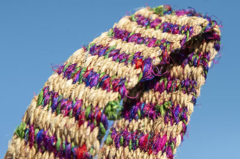 手工編織棉麻腰帶 手工梭織皮帶-熱帶彩虹星辰條紋 手捻紗麗絲線